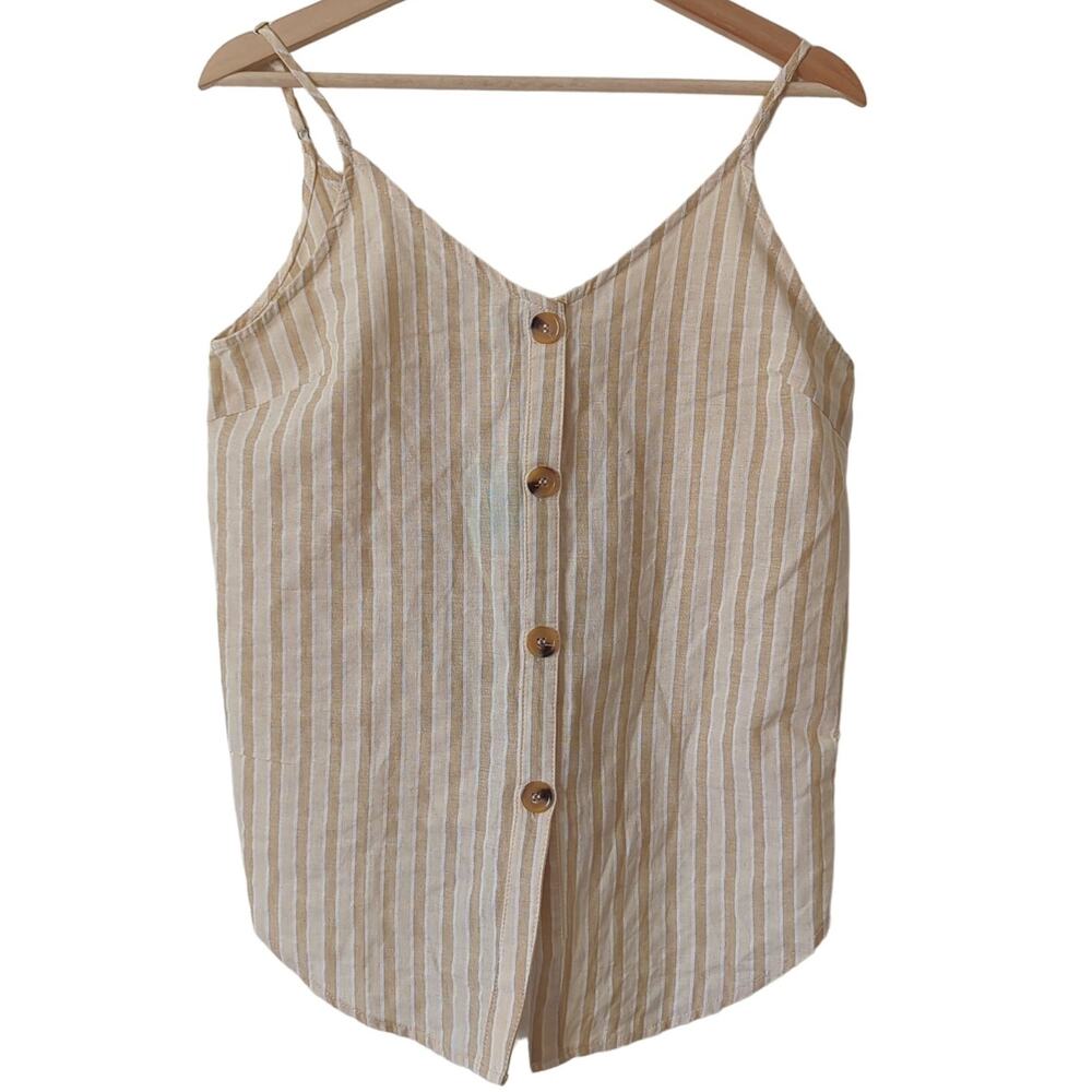 Hayden LA Button-Down Tank M Cotton Sleeveless Womens Striped V-Neck Cami Top